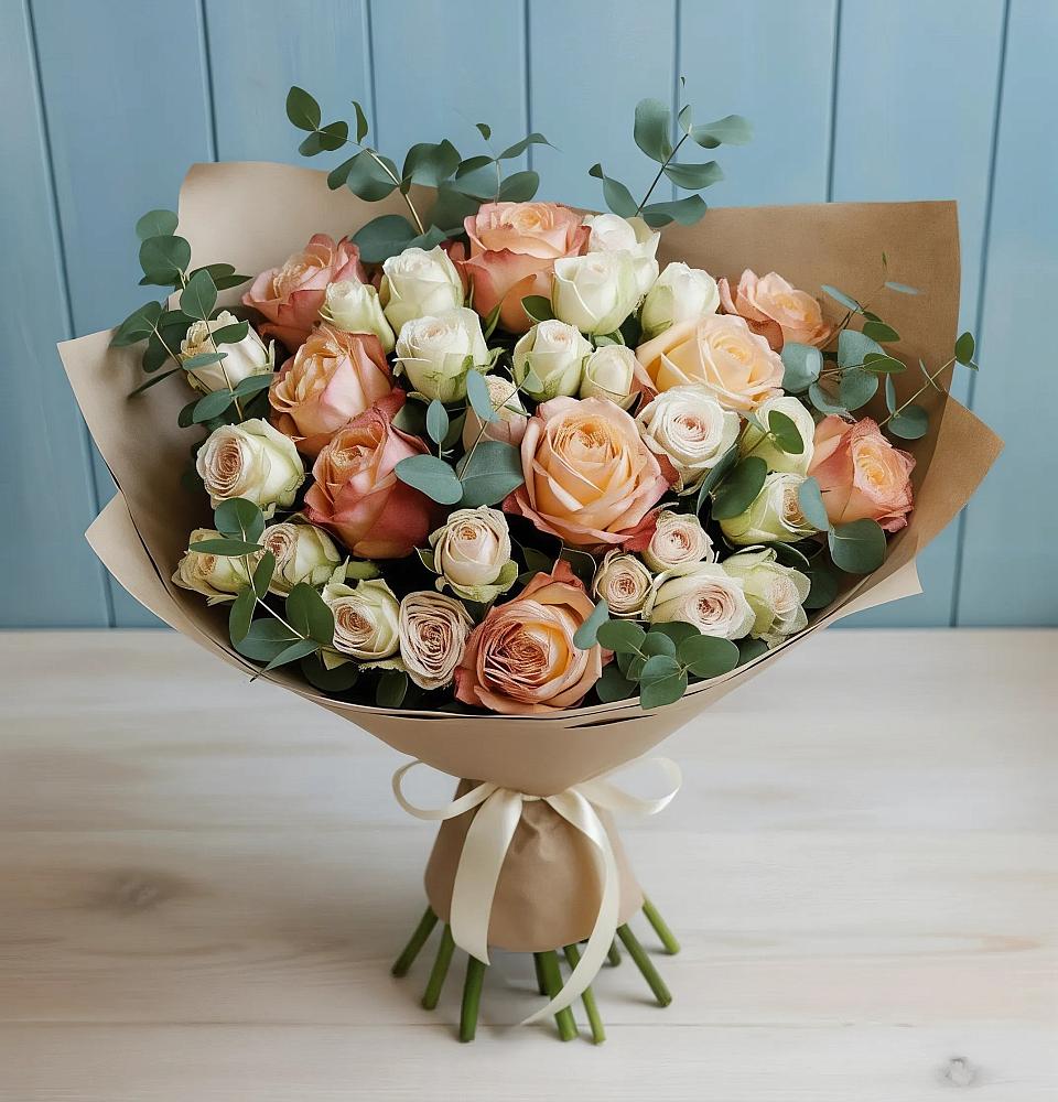 Букет цветов из: Альстромерии и Розы в Вохме